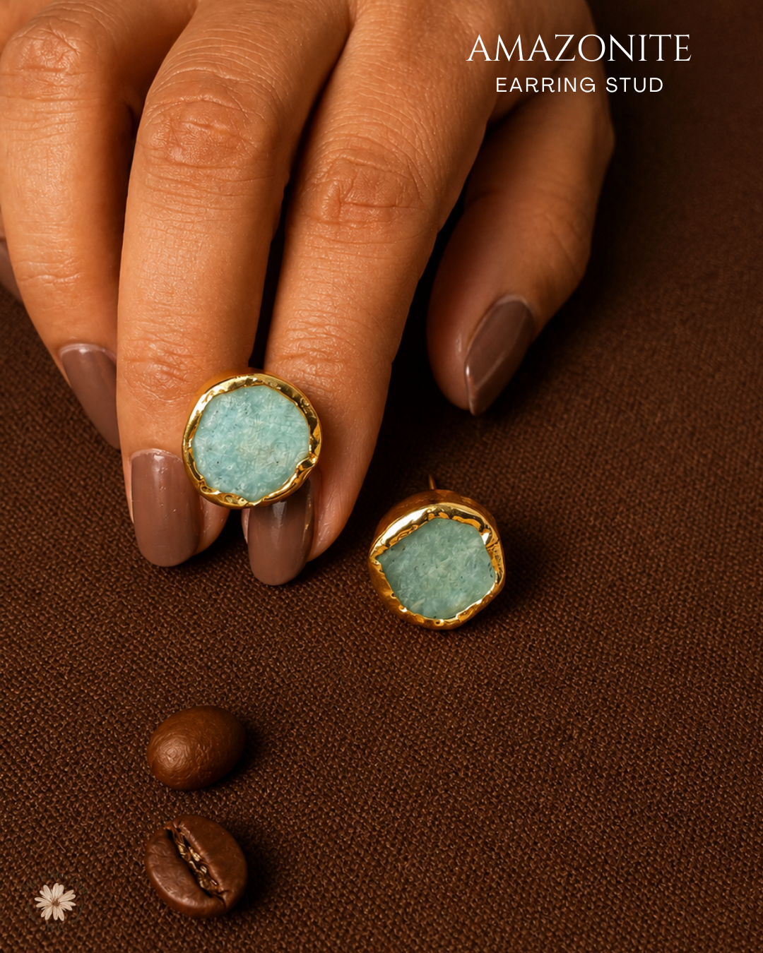 Amazonite Stud Earrings- Golden Collection