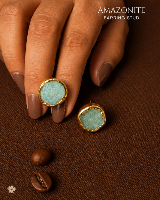 Amazonite Stud Earrings- Golden Collection