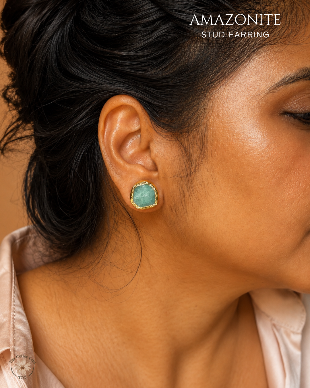 Amazonite Stud Earrings- Golden Collection