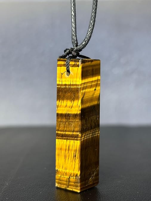 Rectangle Tiger’s Eye Crystal Necklace for Men – Adjustable Black Cord