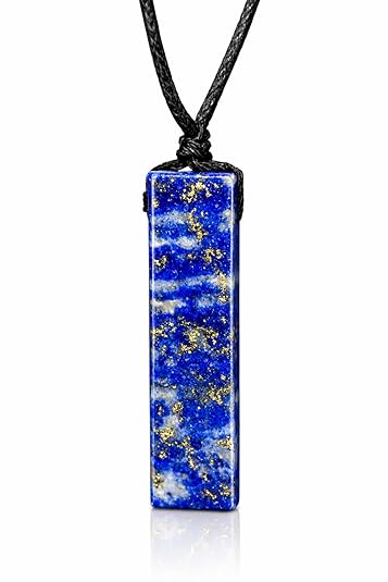 Rectangle Lapis Lazuli Crystal Necklace for Men – Adjustable Black Cord