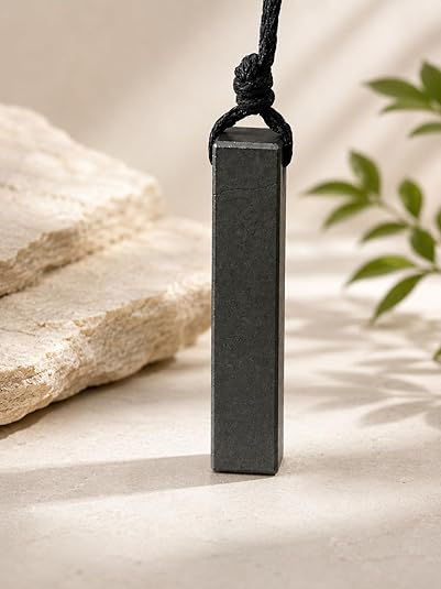 Pyrite Rectangle Crystal Necklace for Men – Adjustable Black Cord