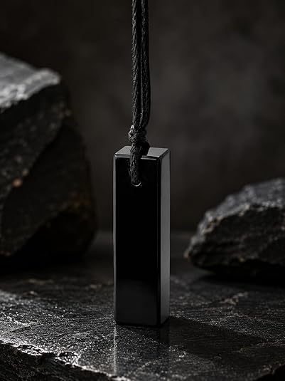 Black Tourmaline Rectangle Crystal Necklace for Men – Adjustable Black Cord
