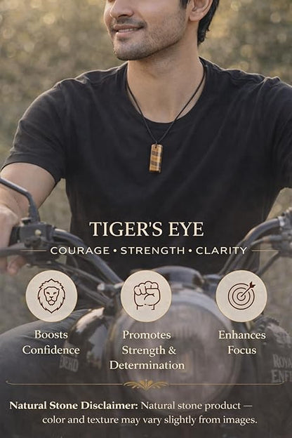 Rectangle Tiger’s Eye Crystal Necklace for Men – Adjustable Black Cord