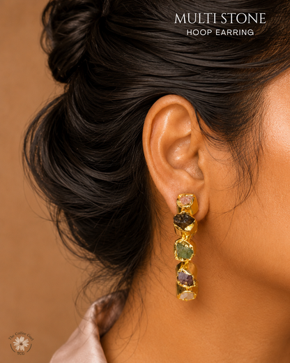 Multi Stone Hoop Earrings- Golden Collection