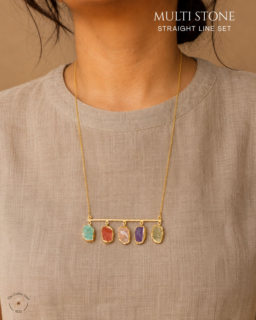 Multi Stone Straight Line Set- Golden Collection