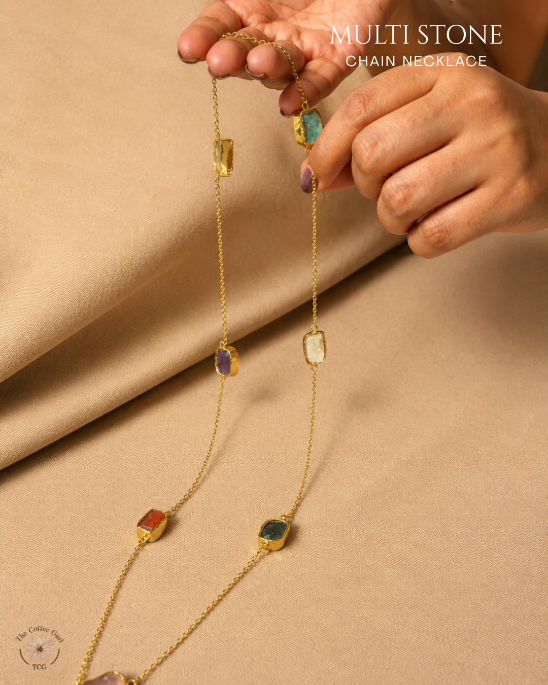 Multi Stone Chain Necklace- Golden Collection