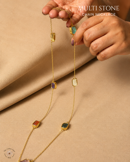 Multi Stone Chain Necklace- Golden Collection