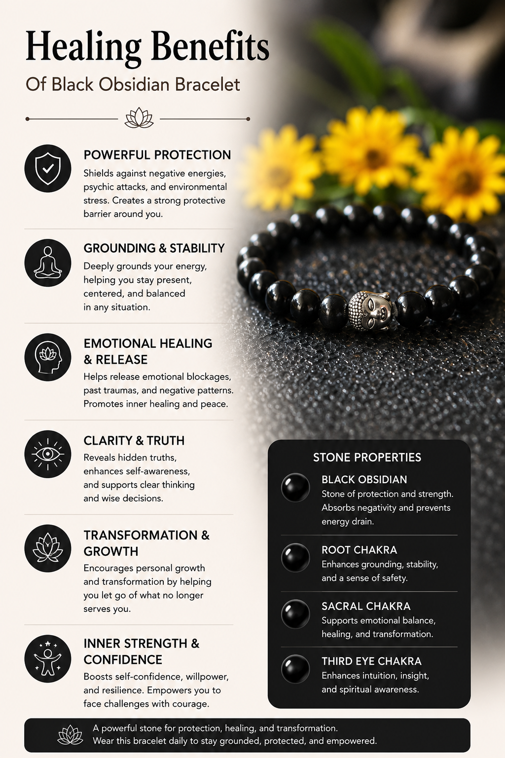 Black Obsidian Bracelet with free Selenite Tumble