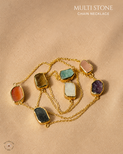 Multi Stone Chain Necklace- Golden Collection