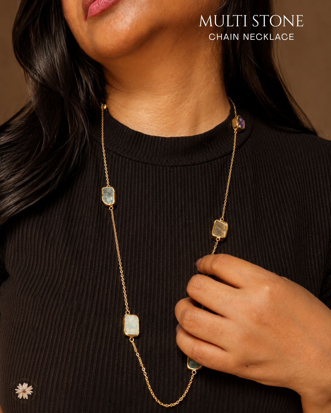 Multi Stone Chain Necklace- Golden Collection