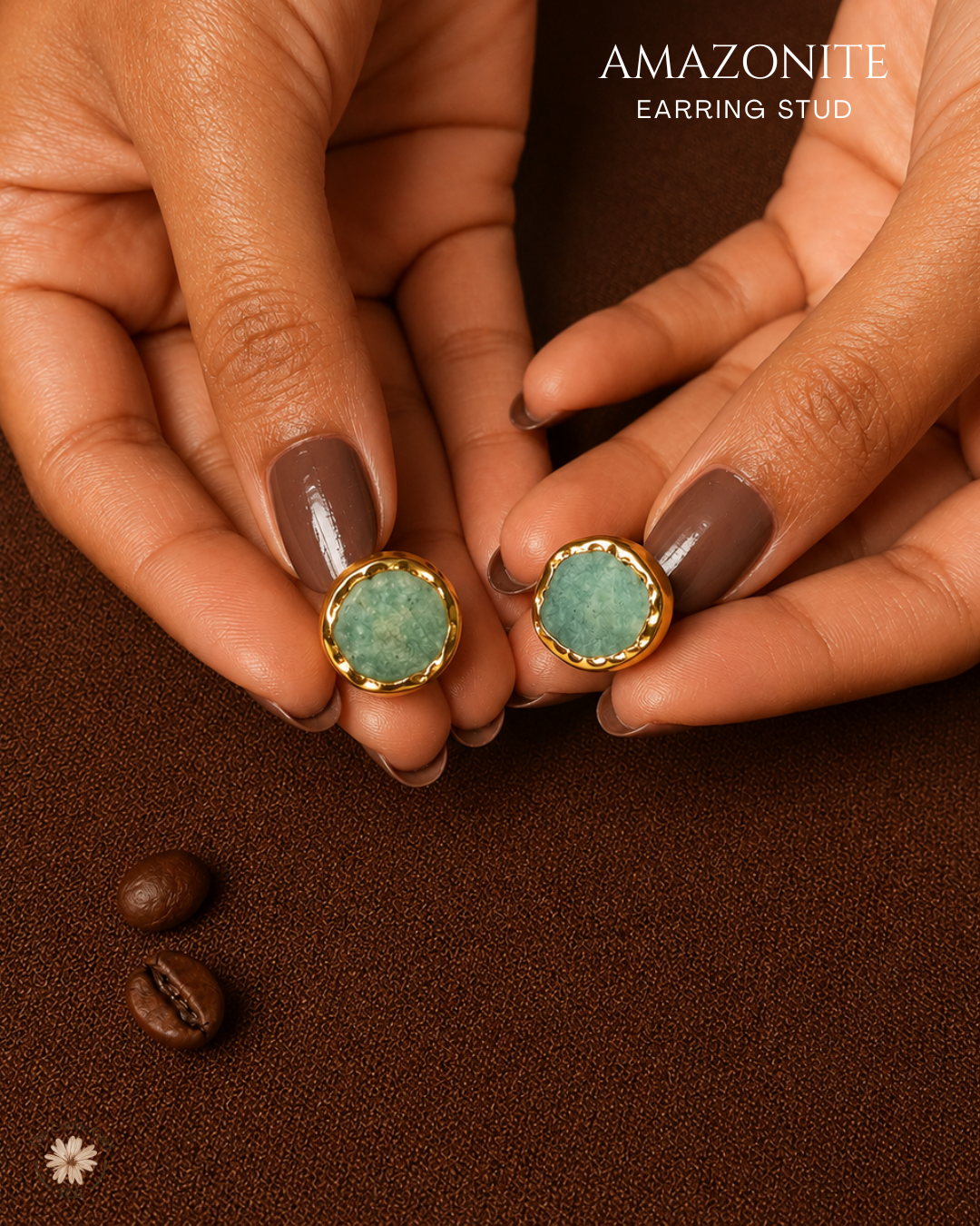 Amazonite Stud Earrings- Golden Collection