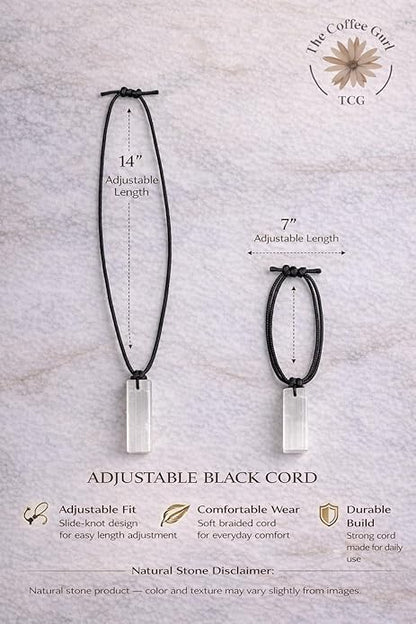 Rectangle Selenite Crystal Necklace for Men – Adjustable Black Cord