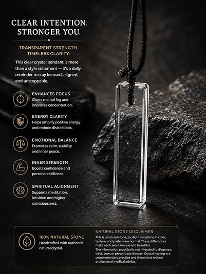 Crystal Quartz Rectangle Necklace for Men – Adjustable Black Cord