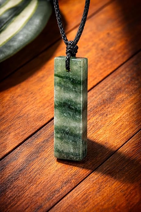 Green Aventurine Rectangle Crystal Necklace for Men – Adjustable Black Cord