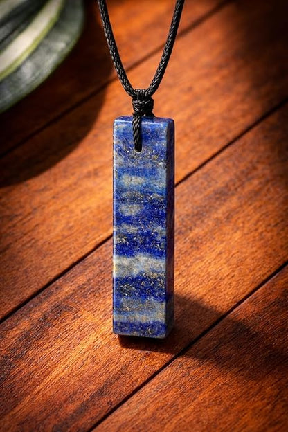 Rectangle Lapis Lazuli Crystal Necklace for Men – Adjustable Black Cord