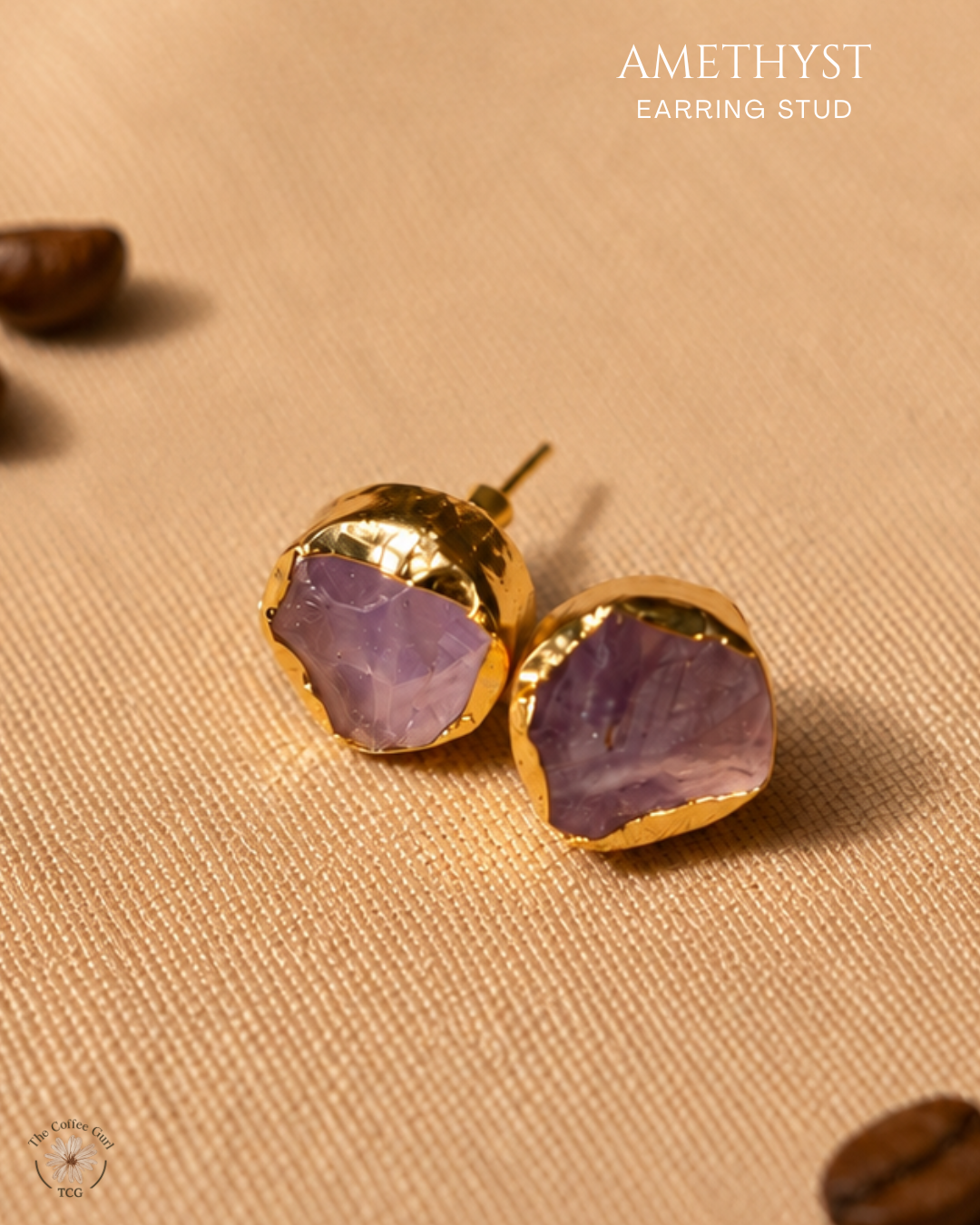Amethyst Stud Earrings- Golden Collection