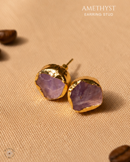 Amethyst Stud Earrings- Golden Collection