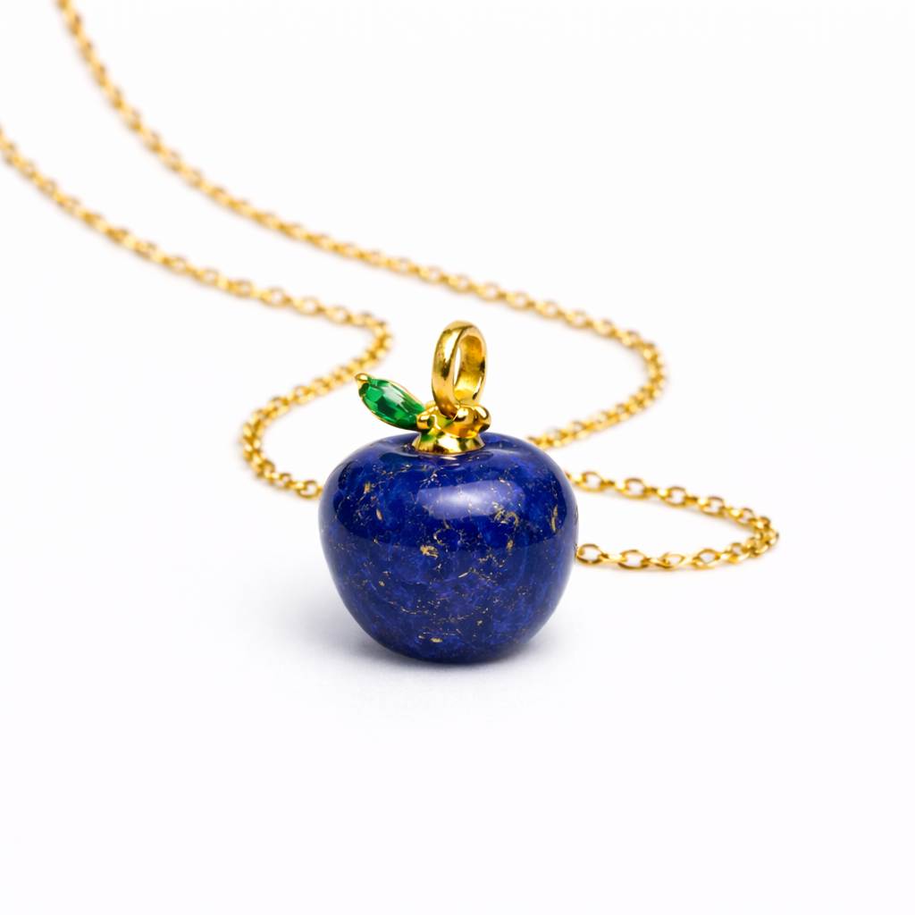 Lapis Lazuli Apple Pendant with Gold Chain
