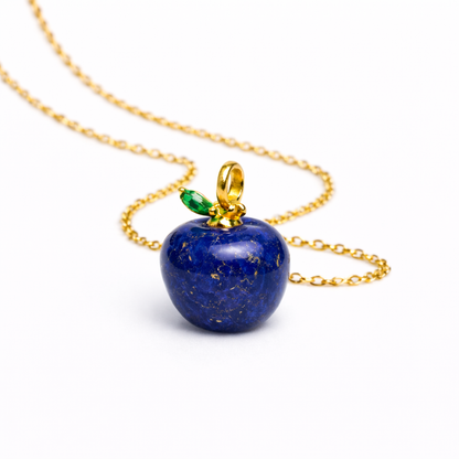 Lapis Lazuli Apple Pendant with Gold Chain
