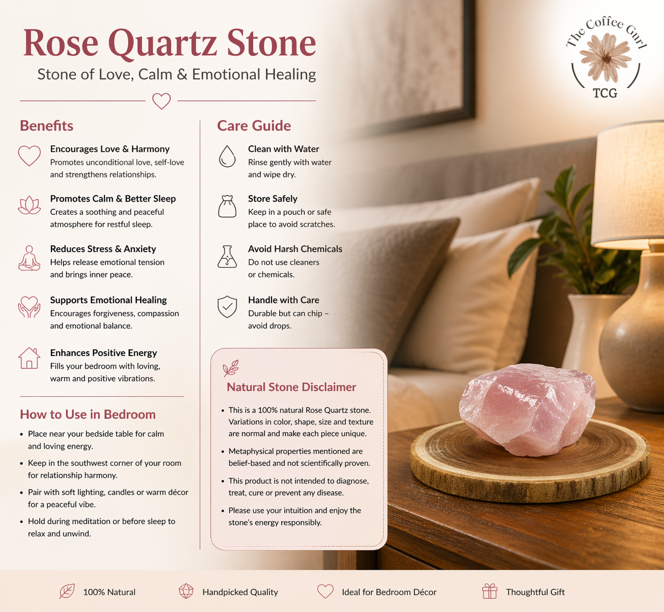 Rose Quarts Stone 3-4 Cm Length
