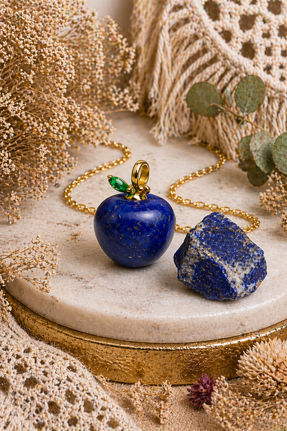 Lapis Lazuli Apple Pendant with Gold Chain