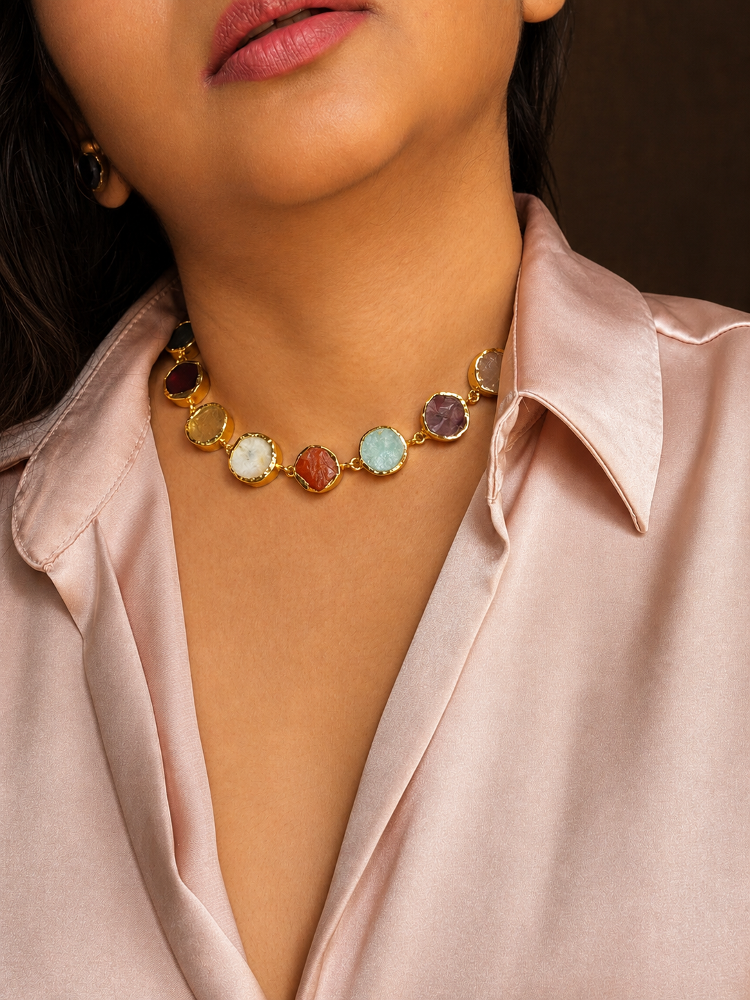 Multi Stone Single Layer Stone Set- Golden Collection
