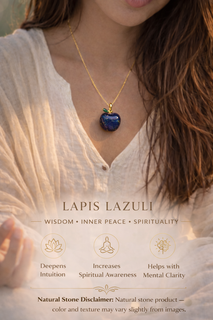 Lapis Lazuli Apple Pendant with Gold Chain