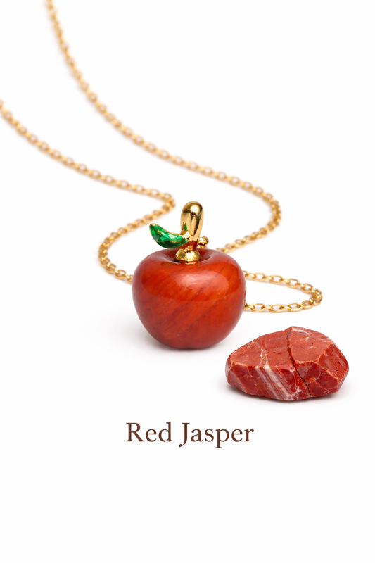 Red Jasper Apple Pendant with Gold Chain