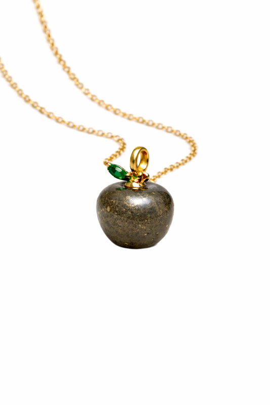 Pyrite Apple Pendant with Gold Chain