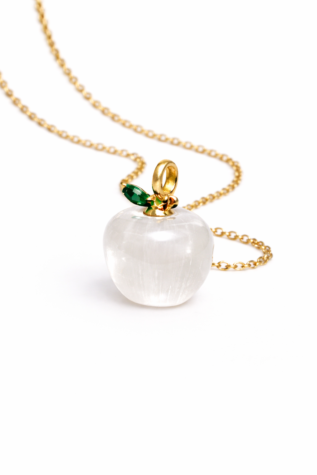 Selenite Apple Pendant with Gold Chain