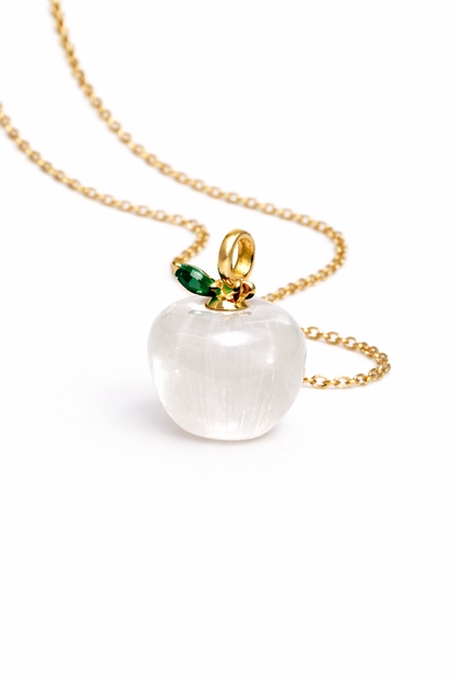 Selenite Apple Pendant with Gold Chain