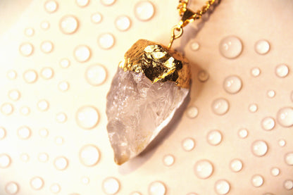 Clear Quarts Raw Stone Pendants - Gold