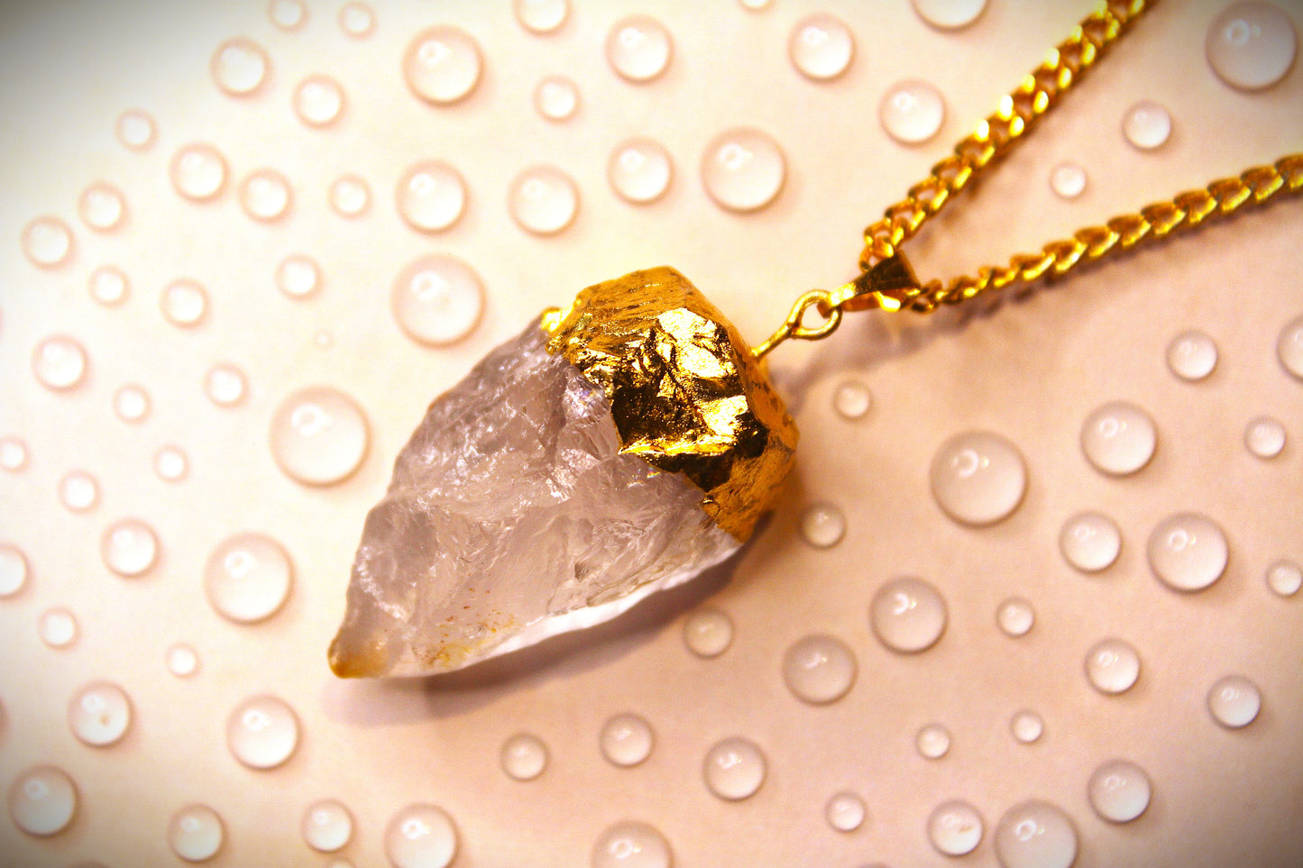 Clear Quarts Raw Stone Pendants - Gold