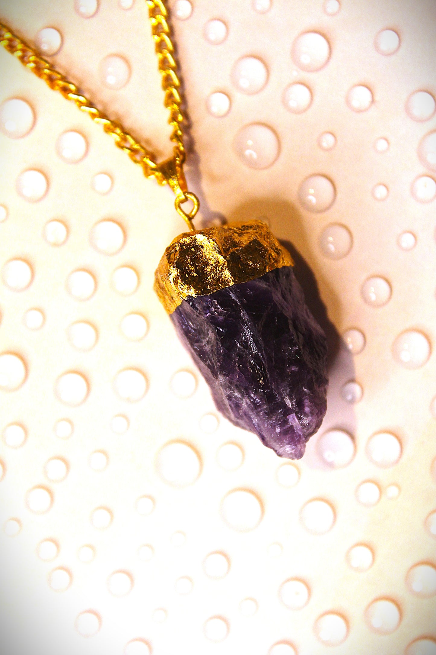 Amethyst Raw Stones Pendant - Gold