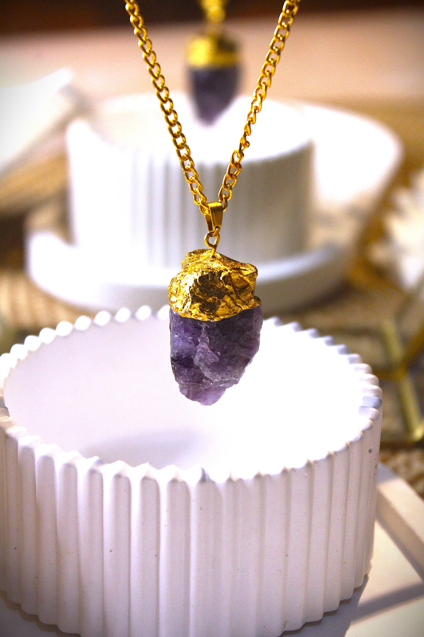Amethyst Raw Stones Pendant - Gold
