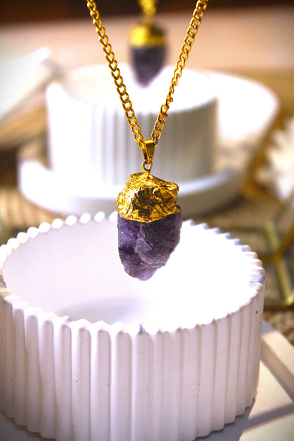 Amethyst Raw Stones Pendant - Gold