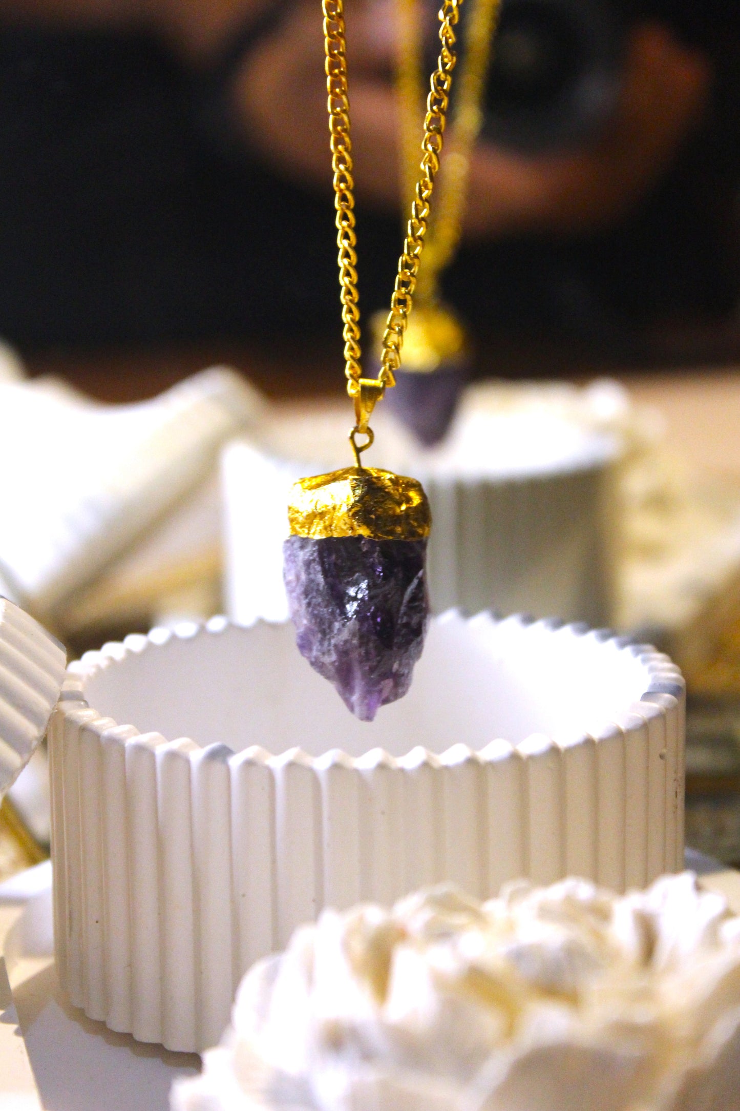 Amethyst Raw Stones Pendant - Gold