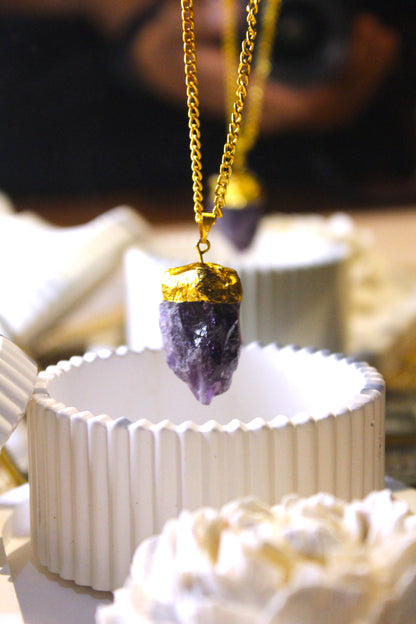 Amethyst Raw Stones Pendant - Gold