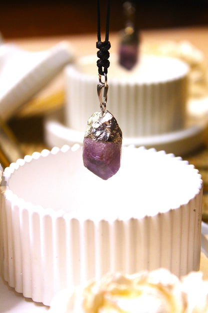 Amethyst Raw Stones Pendant - Silver