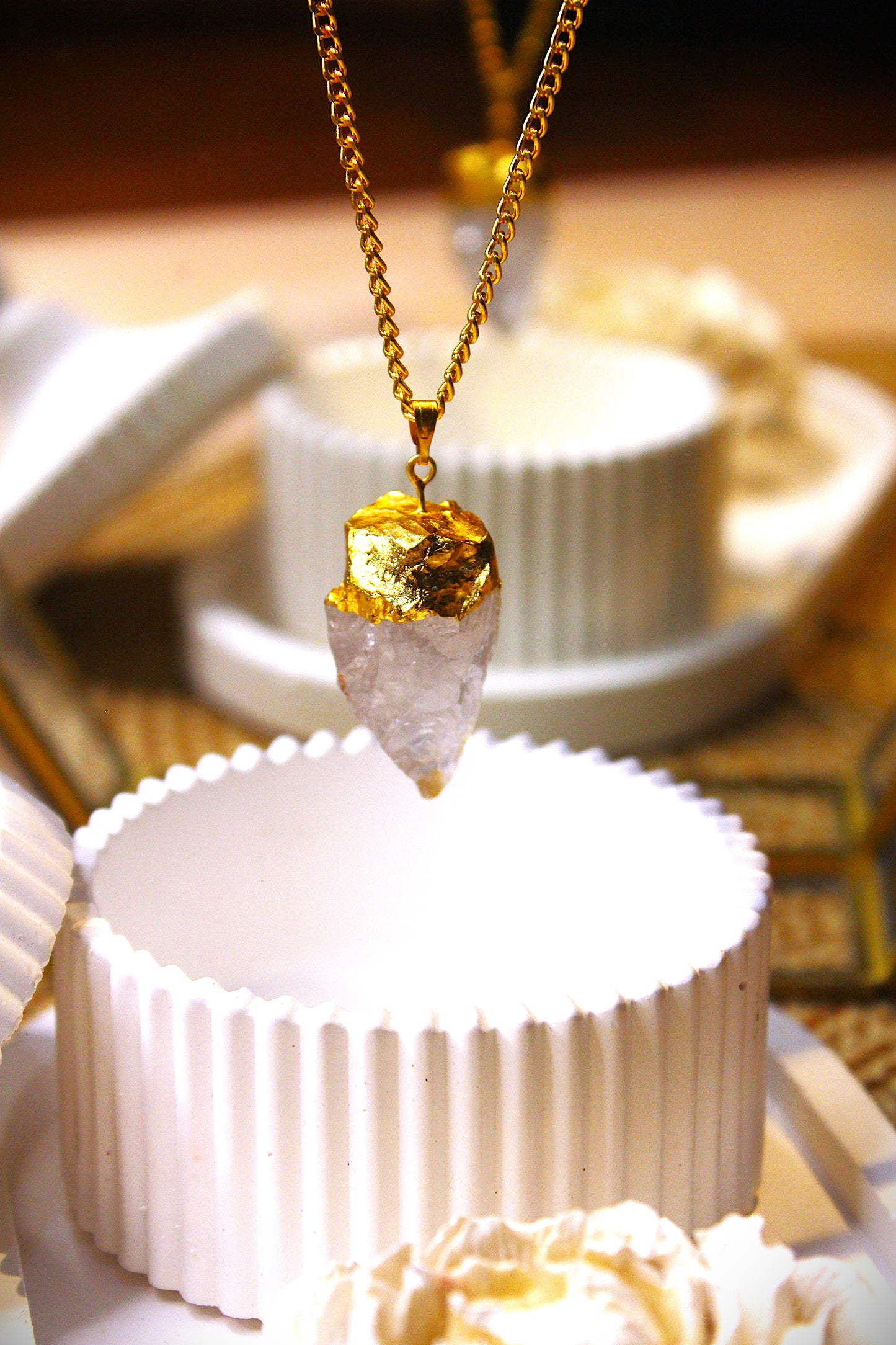 Clear Quarts Raw Stone Pendants - Gold