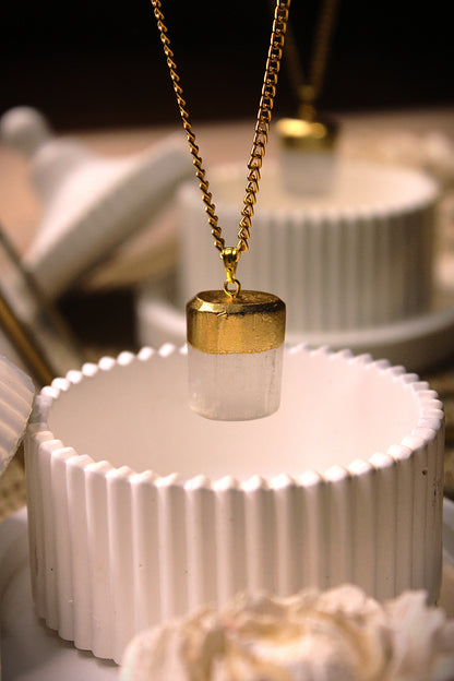 Selenite Tumble Pedant - Gold