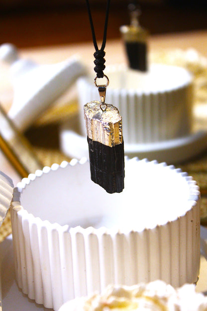 Tourmaline Raw Stone Pendant with free Selenite Tumble
