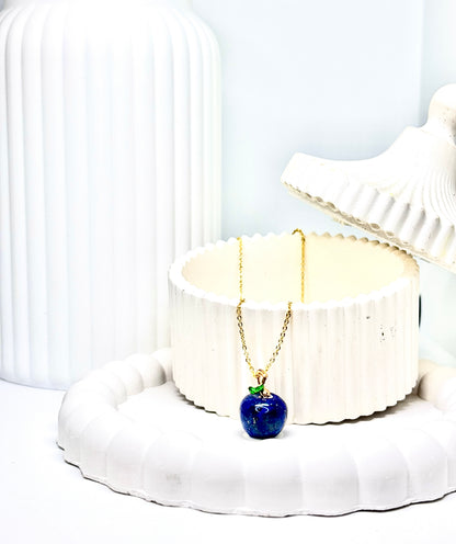 Lapis Lazuli Apple Pendant with Gold Chain