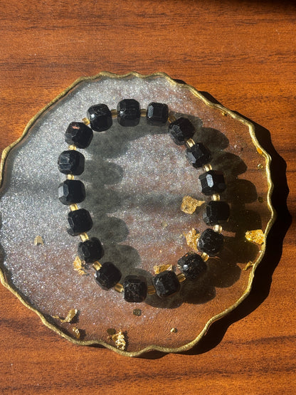 Mens Tourmaline Square Bracelet with free Selenite Tumble
