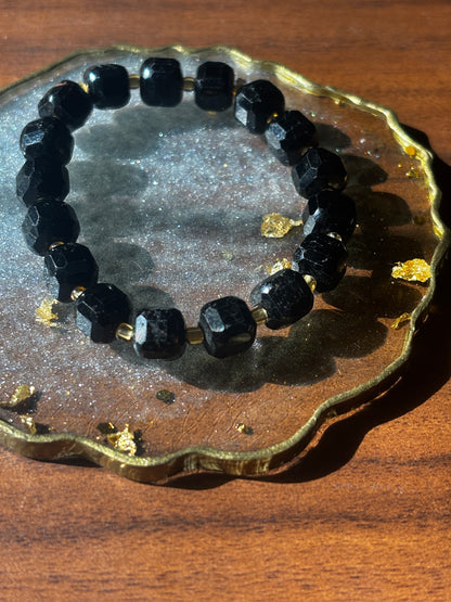 Mens Tourmaline Square Bracelet with free Selenite Tumble