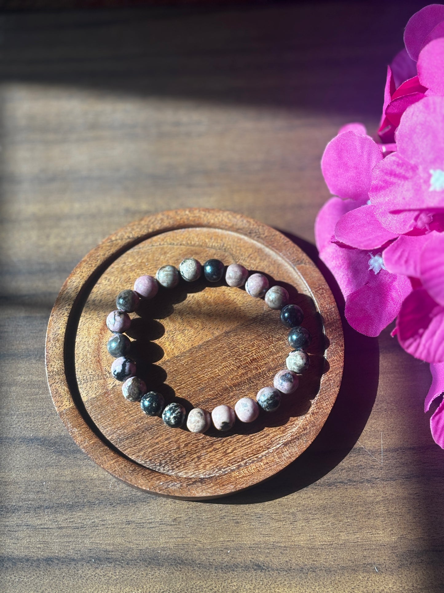 Rhodonite Bracelet with free Selenite Tumble