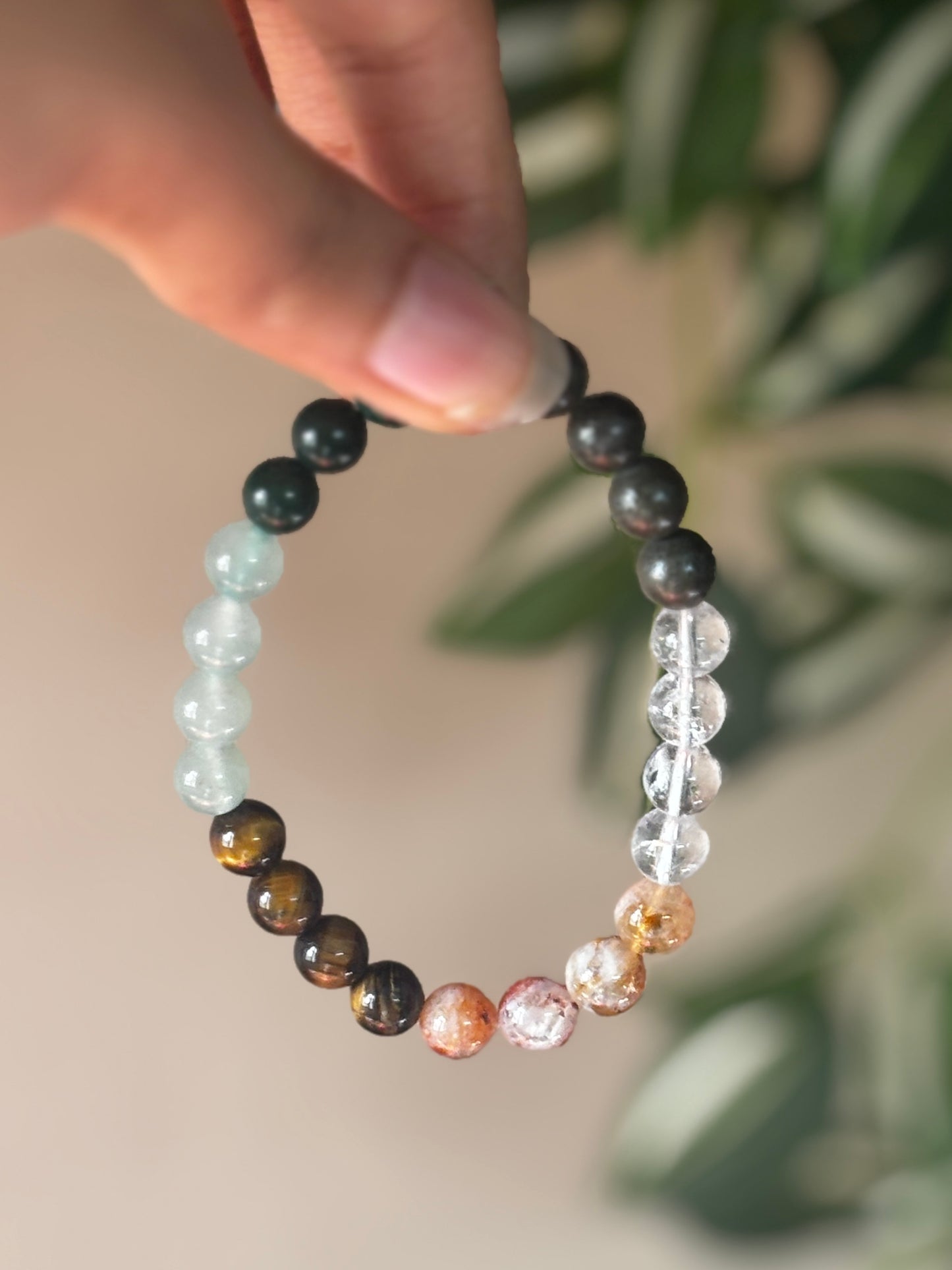 Raw Pyrite, Citrine, Tigers Eye, Green Aventurine,Jade, Crystal Quartz Bracelet with free Selenite Tumble