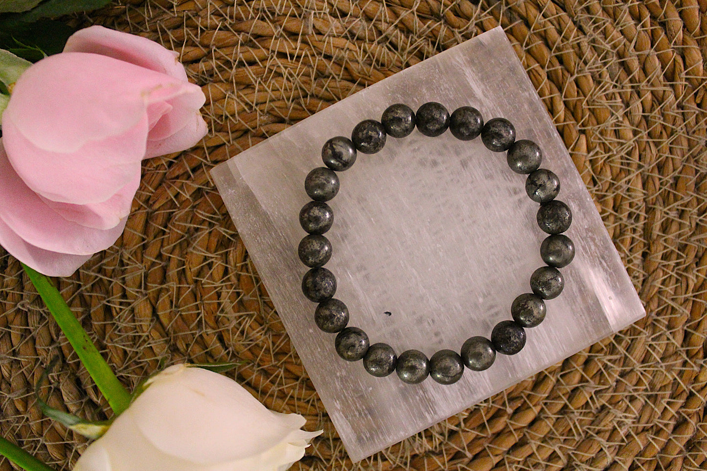 Raw Pyrite Bracelet with free Selenite Tumble