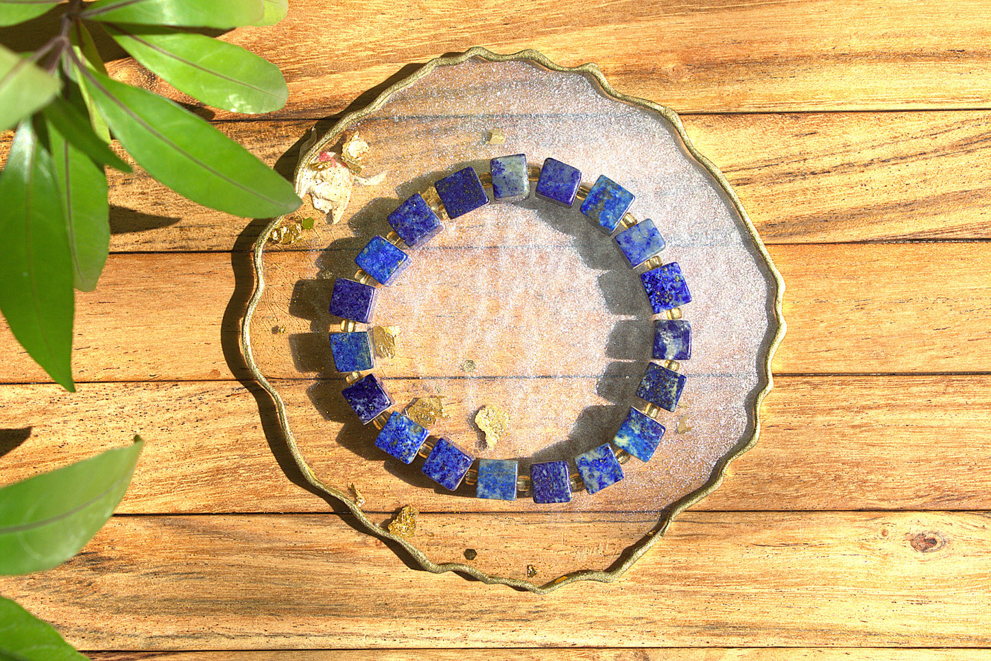 Lapis Lazuli Square Bead Bracelet with Free Selenite Tumble